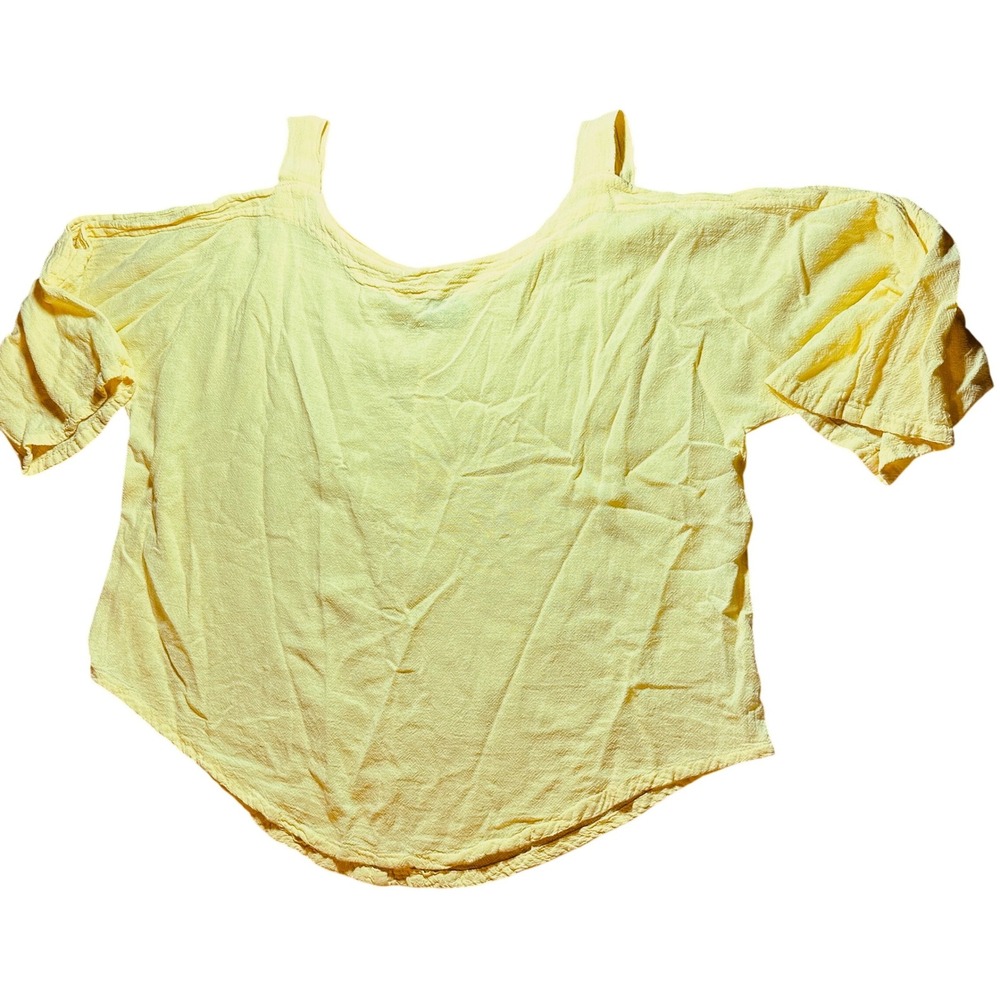 Oh My Gauze Yellow Cold Shoulder Cotton Top Size 2‎ Lagenlook Boho Blouse